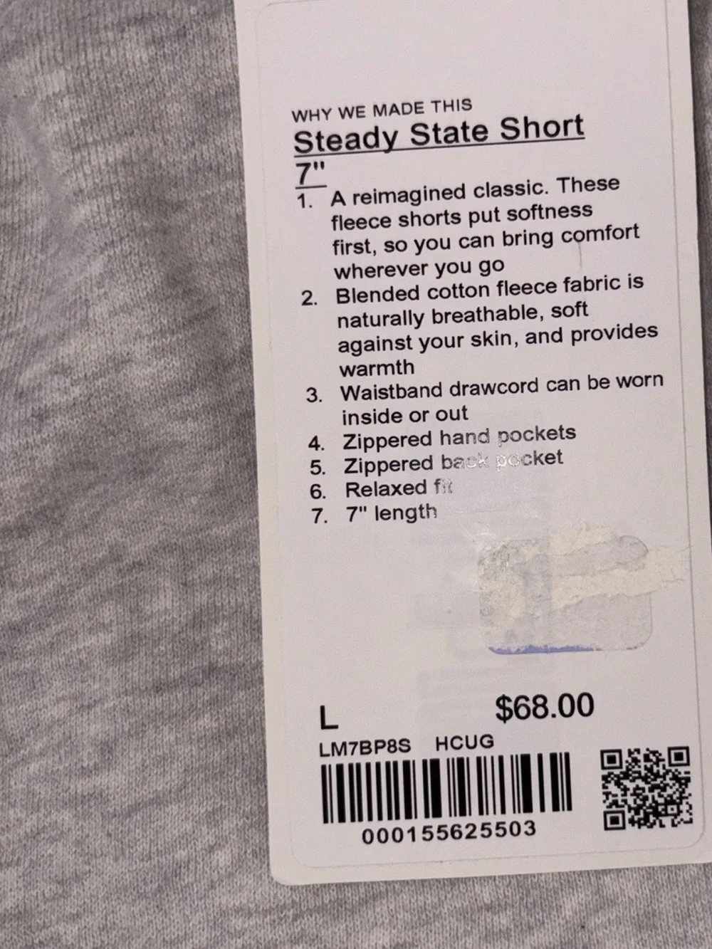 NWT•LULULEMON•MENS LARGE•STEADY STATE 7” SHORT•HEATHER CORE ULTRA GRAY•AUTHENTIC